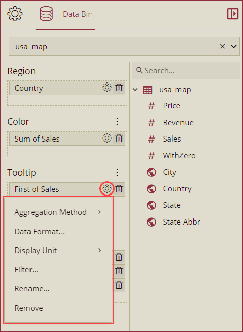 Format data attributes of Area Map