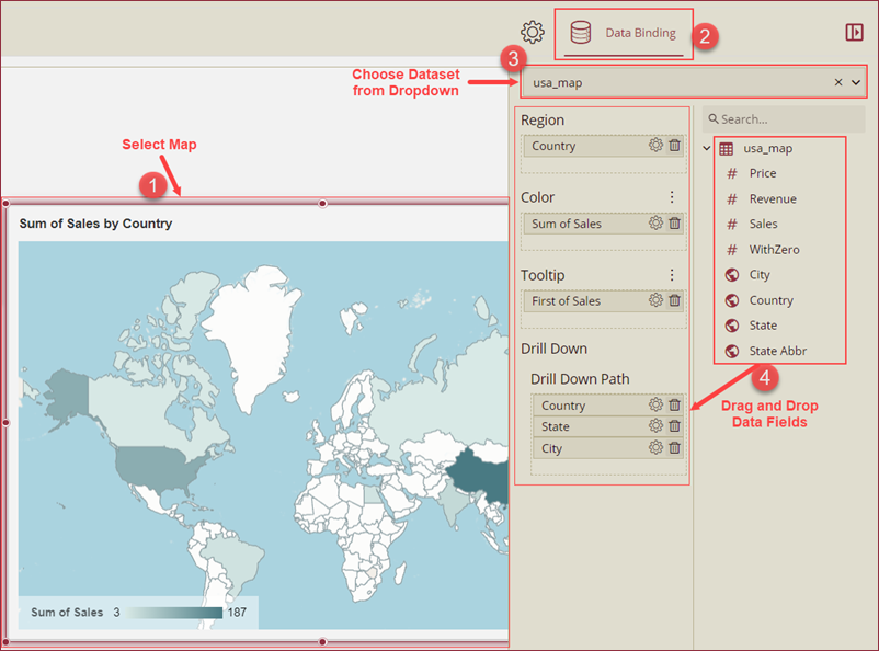 Bind data to the Area Map