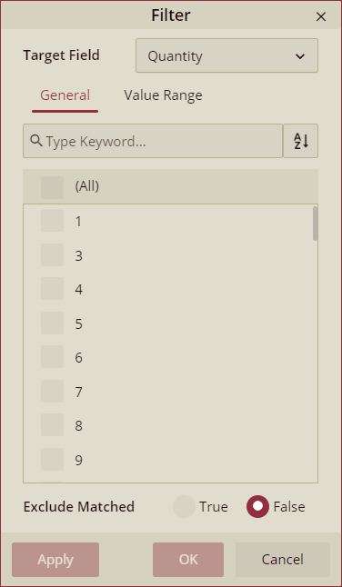 Quick filter on a pivot table