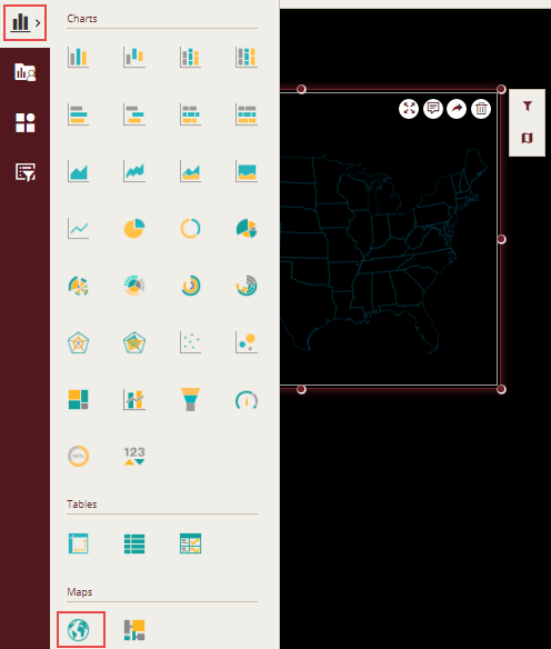 Adding a map scenario from the Dashboard Toolbox