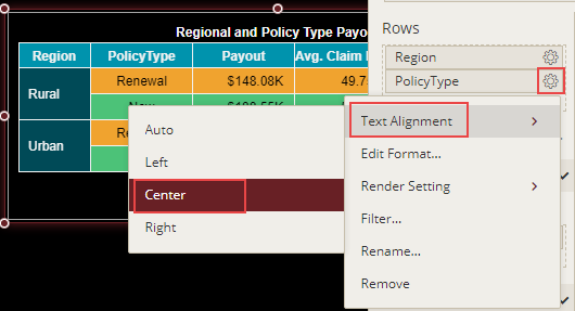 Aligning text within the KPI Matrix