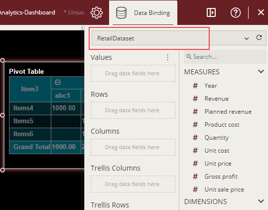 Binding the Pivot Table to Dataset