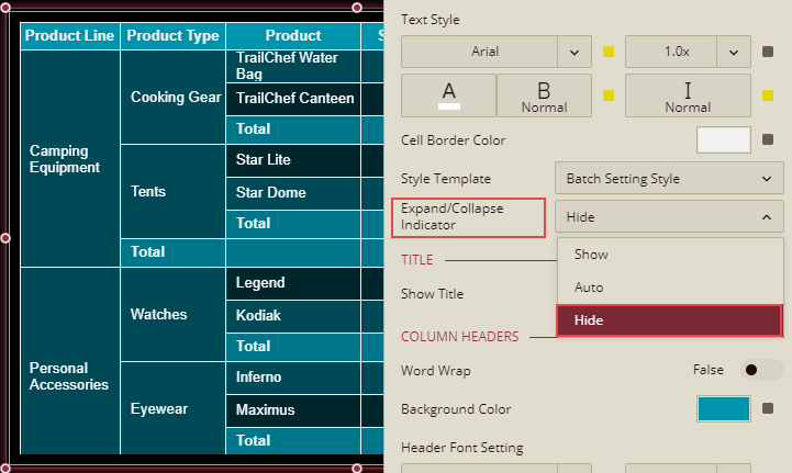 Hide Expand and Collpase Indicator in a Pivot Table