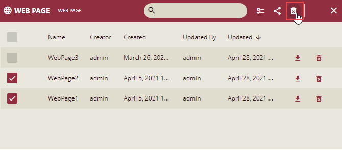 Deleting Multiple Web Pages from the Admin Portal