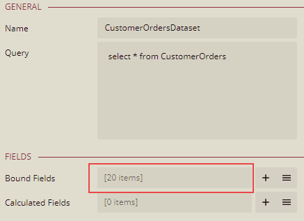 View the count of bound fields in the dataset after executing the SQL query