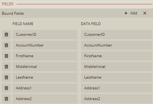 Viewing the bound fields in the dataset